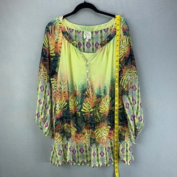 Fig & Flower Anthropologie Blouse Top Womens 2X Yellow Pullover Chiffon Layered - Picture 6 of 16